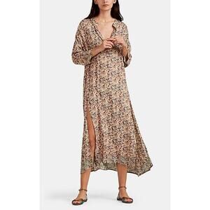 Natalie Martin Beige Floral Maxi Dress with Green Border